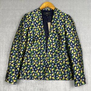 J Crew Womens Blazer Size 0 Going Out Jacquard Fruit Satin Lemon Novelty Print